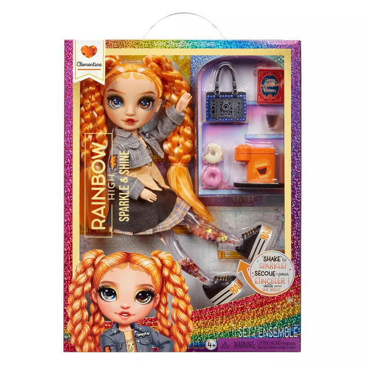 Rainbow High Sparkle and Shine - Clementine (Orange) - 28 cm Modepuppe mit flüssigem Glitter in den