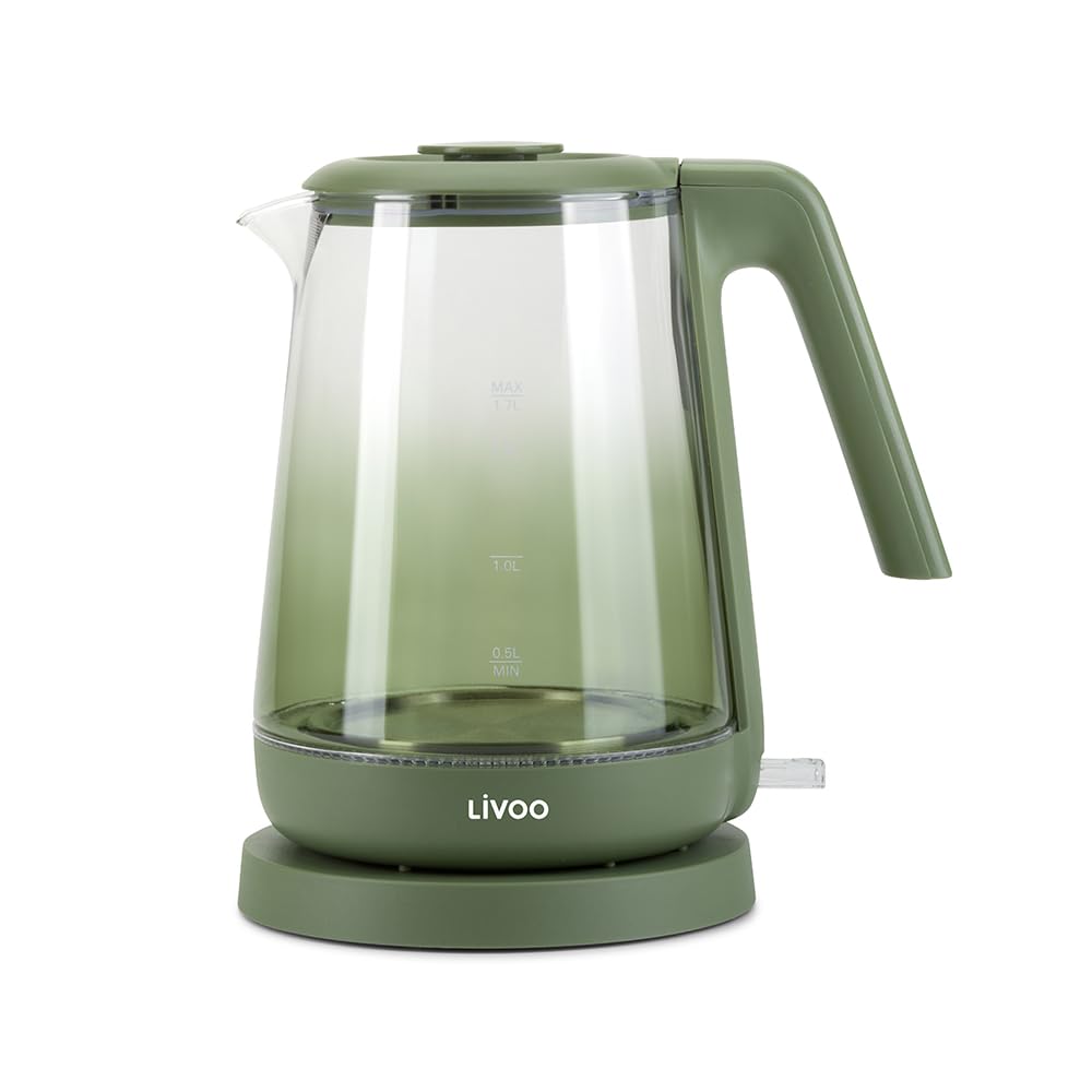 Livoo - Wasserkocher aus Glas, 1,7 l, DOD216V, 1850 W, 2200 W, Borosilikatglas, Hintergrundbeleuchtu