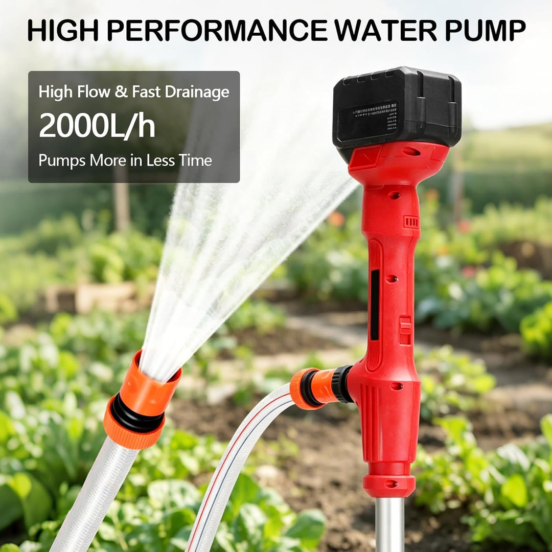 Akku Regenfasspumpe Wasserpumpe,Kabellose Stab Wassertransferpumpe mit 2 x Akkus,2000L/h Förderleist