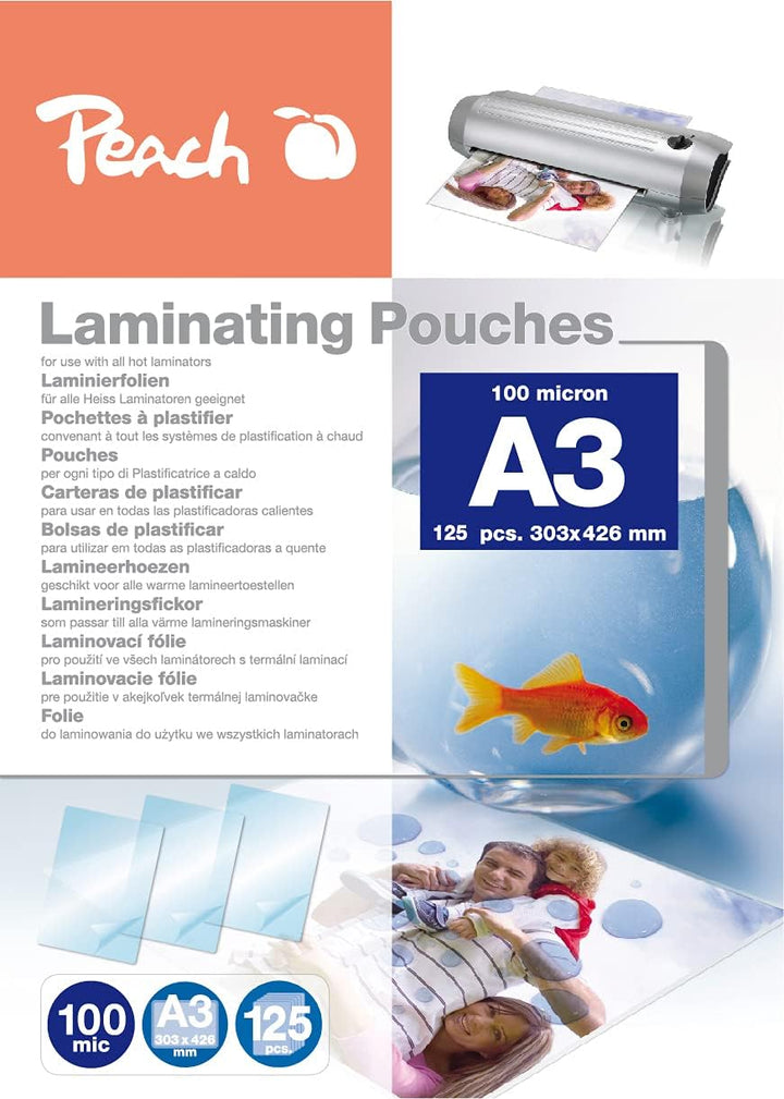 Peach Laminierfolien A3 - 100 mic - 100 pouches - Premiumqualität für beste Laminierergebnisse - kom
