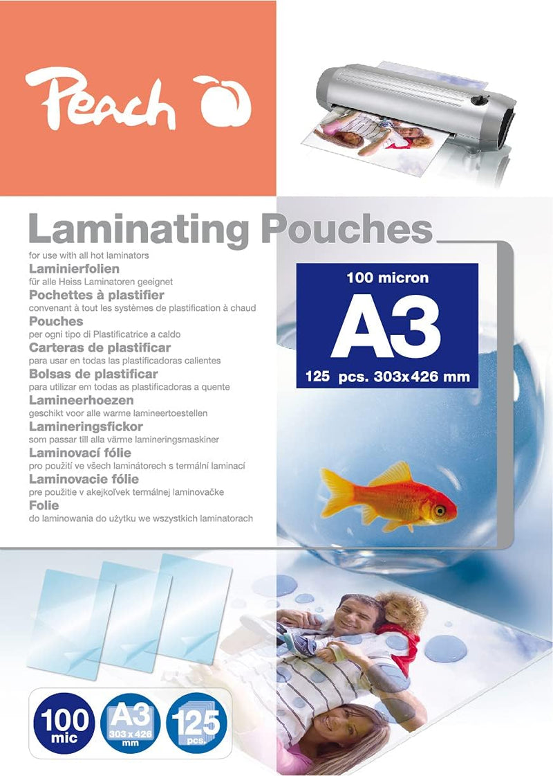 Peach Laminierfolien A3 - 100 mic - 125 pouches - glänzend - Premiumqualität für beste Laminierergeb