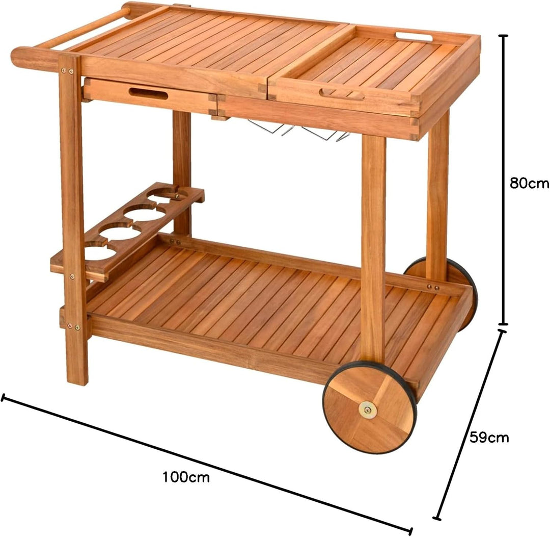 Outdoor Grill Trolley, Servierwagen für Garten, BBQ Beistelltisch, Tisch für Grill mit 2 Tabletts –