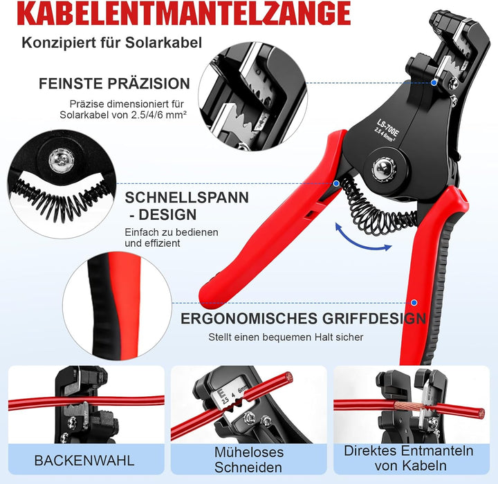 Solar Crimpzange für 2.5/4/6 mm² Solarpanel Solarkabel, 10 Paar Männlich Weiblich Solarstecker, 1 St