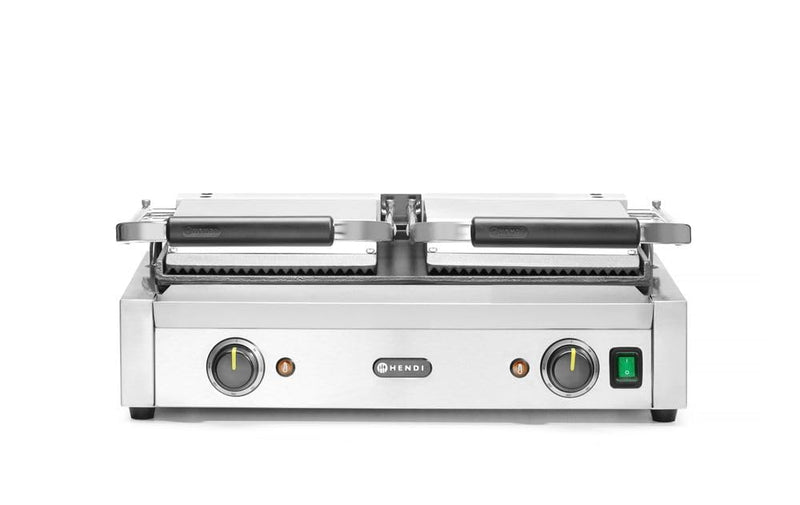 HENDI Kontaktgrill, Doppelversion, Elektrogrill, Tischgrill, Sandwichtoaster, Regelbar bis max. 300°