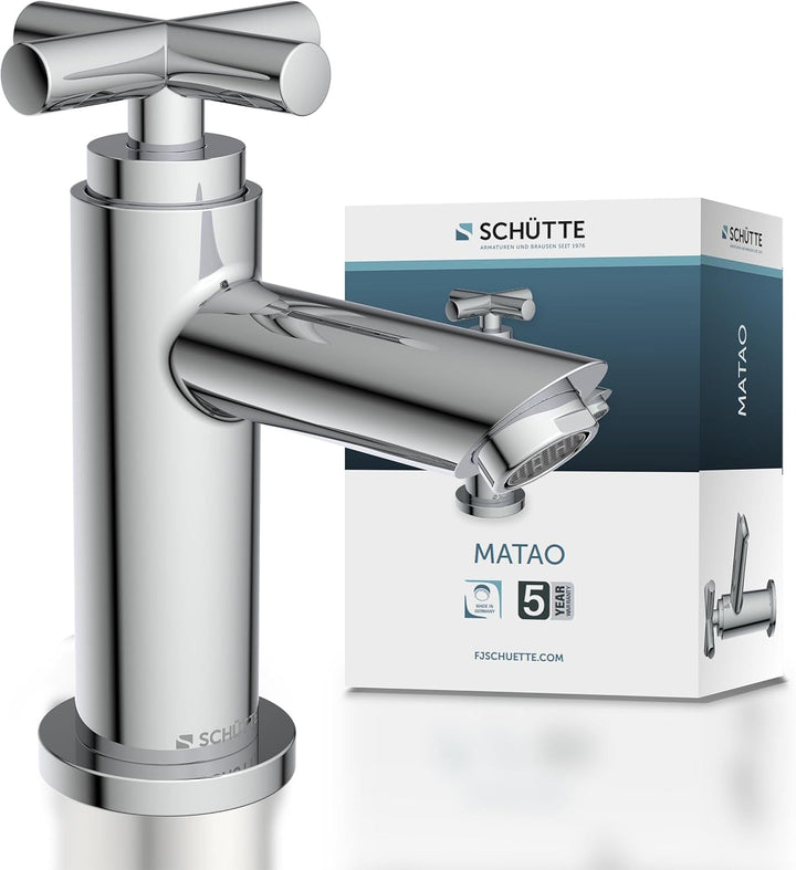 SCHÜTTE Kaltwasserhahn MATAO, Armatur, Wasserhahn Bad nur für Kaltwasser, Standventil mit schickem K