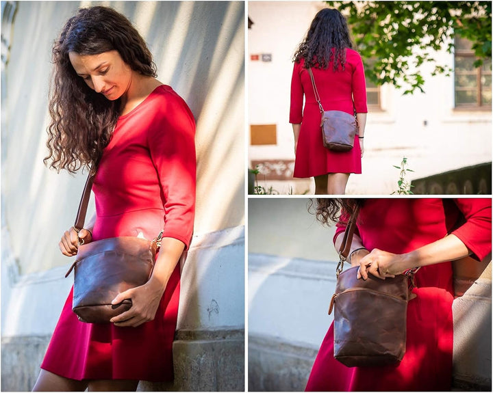 LECONI kleine Umhängetasche Damen Schultertasche Handtasche Freizeittasche Damentasche Ledertasche v
