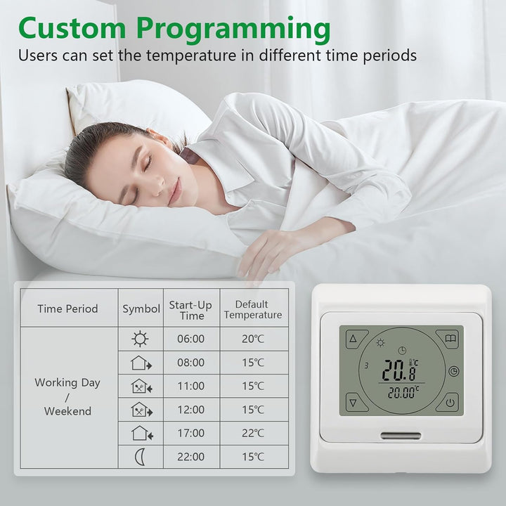 Wengart Raumthermostat Thermostat programmierbar LCD Touchscreen Digital weiss WG809, Unterputz für