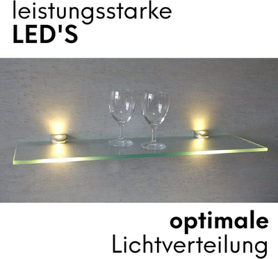 LED Glasregal Wandpaneel Hängeregal Wandboard Wandregal Regal beleuchtet, Auswahl:SET - 900mm, Set -