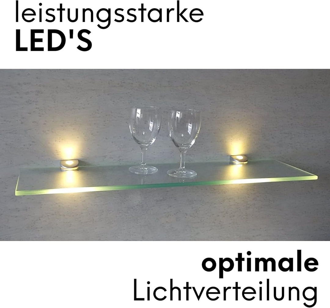 LED Glasregal Wandpaneel Hängeregal Wandboard Wandregal Regal beleuchtet, Auswahl:SET - 300mm, Set -