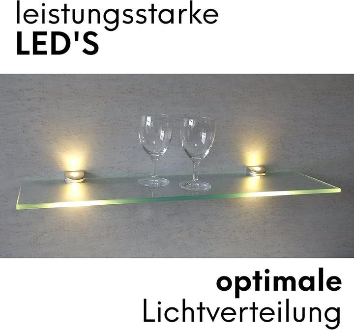 LED Glasregal Wandpaneel Hängeregal Wandboard Wandregal Regal beleuchtet, Auswahl:SET - 300mm, Set -