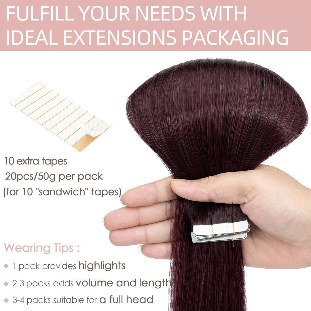 Silk-co Tape Extensions Echthaar 20stk, Haarverlängerung Tape in Extensions Echthaar, Remy Haarexten
