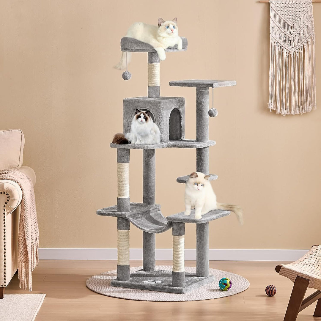 MSmask Kratzbaum gross, L Katzenbaum Stabil, Katzenkratzbaum mit Plattformen, Katzenhöhlen, Hängemat