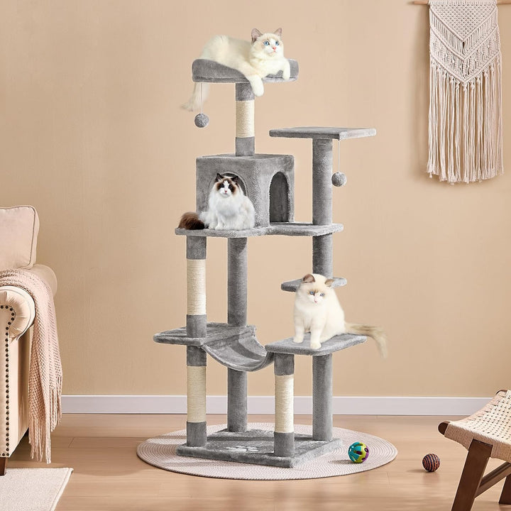 MSmask Kratzbaum gross, L Katzenbaum Stabil, Katzenkratzbaum mit Plattformen, Katzenhöhlen, Hängemat