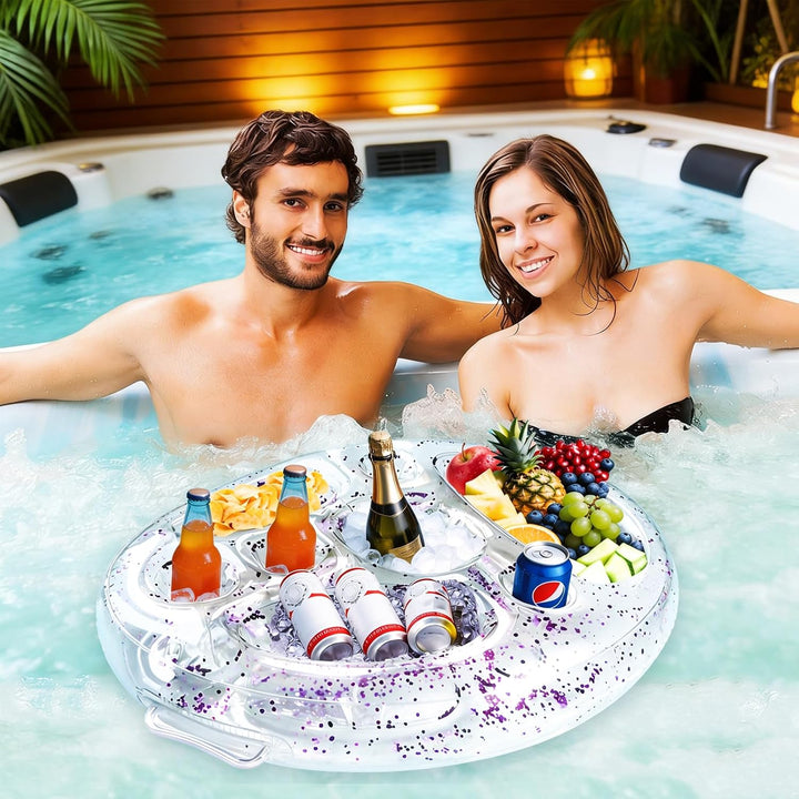 Ulikey Poolbar, 2in1-Getränke und Snackhalter, Transparent Aufblasbarer Getränkehalter Schwimmender,