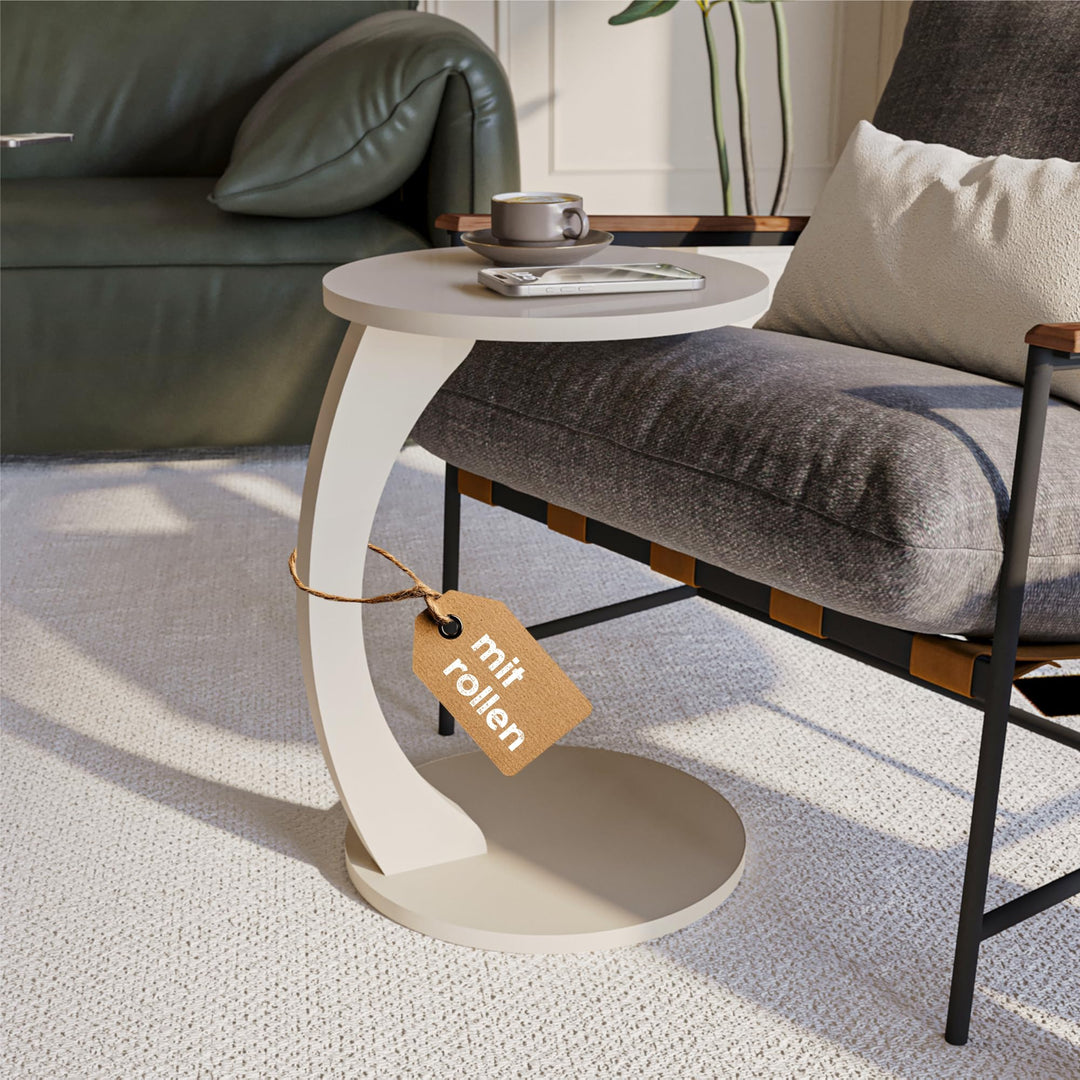 Couchtisch mit Rollen, Kleiner Beistelltisch C Form, Beistelltisch Couch, stylischer Sofatisch in sc