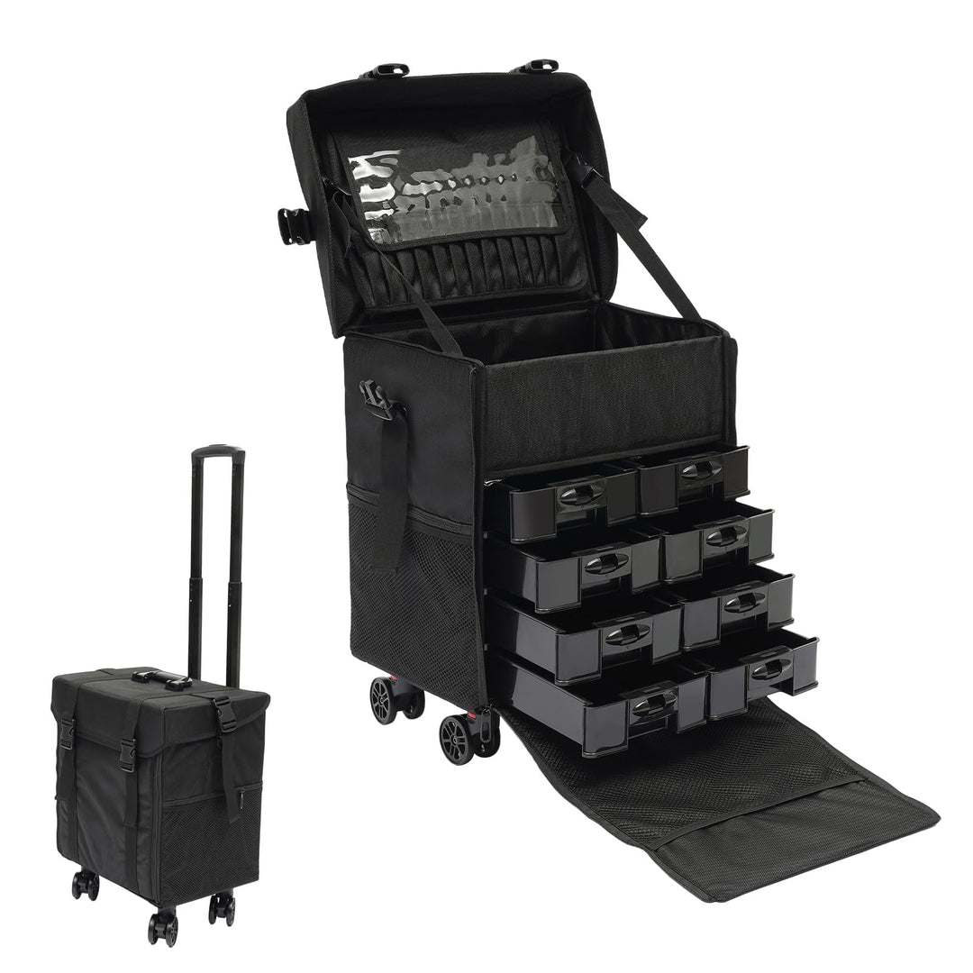 Kosmetikkoffer Friseurkoffer Trolley, Make-up Koffer mit 8 Schubladen und 360° Drehbare Rollen, Schm