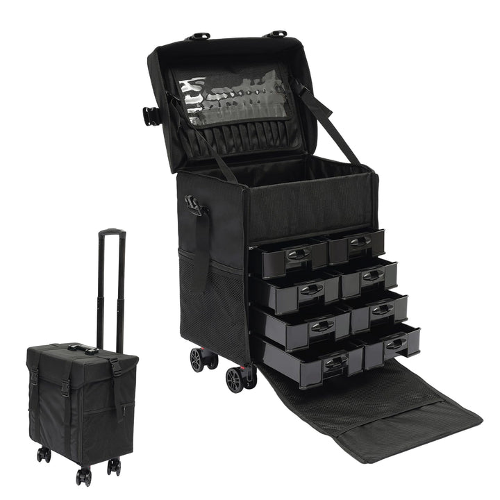 Kosmetikkoffer Friseurkoffer Trolley, Make-up Koffer mit 8 Schubladen und 360° Drehbare Rollen, Schm