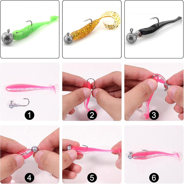 49pcs Angelhakenset Jigköpfe, Scharfen Jighaken Dropshot Haken für Gummifische, Karpfen Bleikopf-Ang