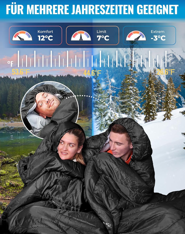 KingCamp Schlafsack für Erwachsene, kaltes Wetter & warm, XL, grosse und hohe Flanell-Schlafsäcke mi
