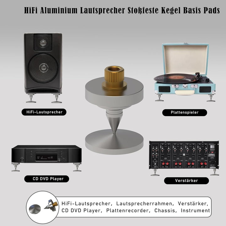 Monosaudio 4X HiFi Lautsprecher-Spikes M8-Gewinde Verstärker Ständer Füsse Aluminium Lautsprecher Un