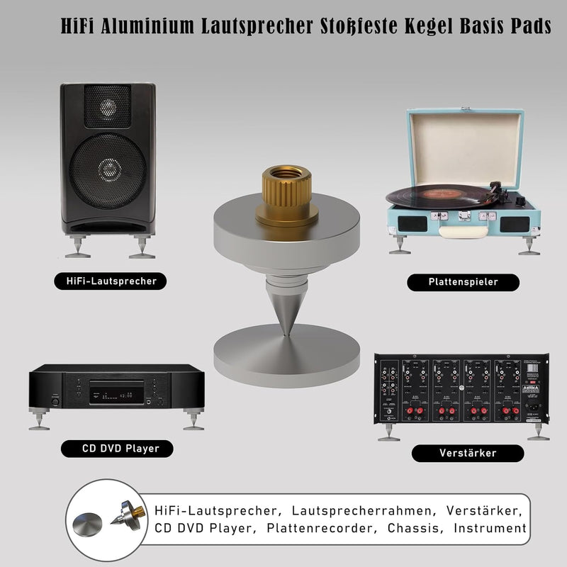 Monosaudio 4X HiFi Lautsprecher-Spikes M8-Gewinde Verstärker Ständer Füsse Aluminium Lautsprecher Un