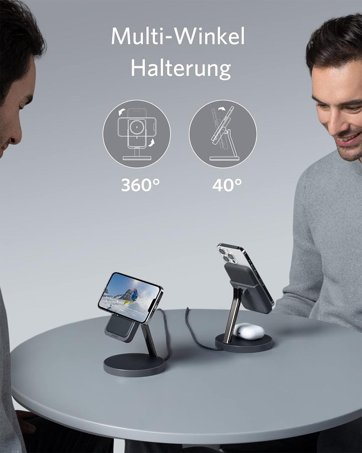 Anker 633 Magnetisches Kabelloses Ladegerät (MagGo), 2-in-1 Ladestation, Abnehmbares, Nur geeignet f