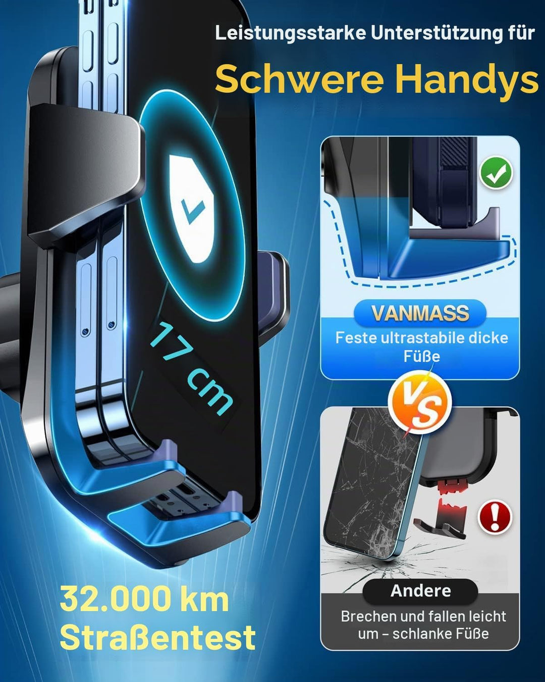 VANMASS Handyhalterung Auto Handyhalter fürs Auto 3 in 1 Kfz Handyhalterung Lüftung & Saugnapf Halte