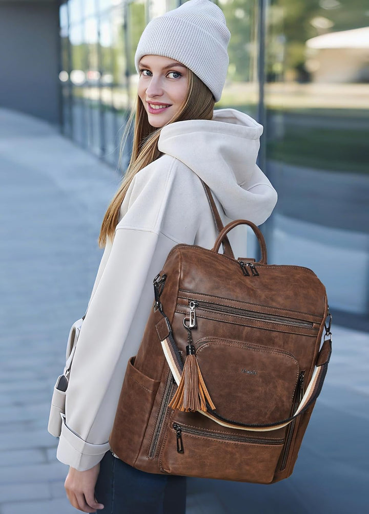 Shrrie rucksack damen elegant geeignet für 15,6Zoll-Notebooks Langlebig wasserdicht Damen aus Leder