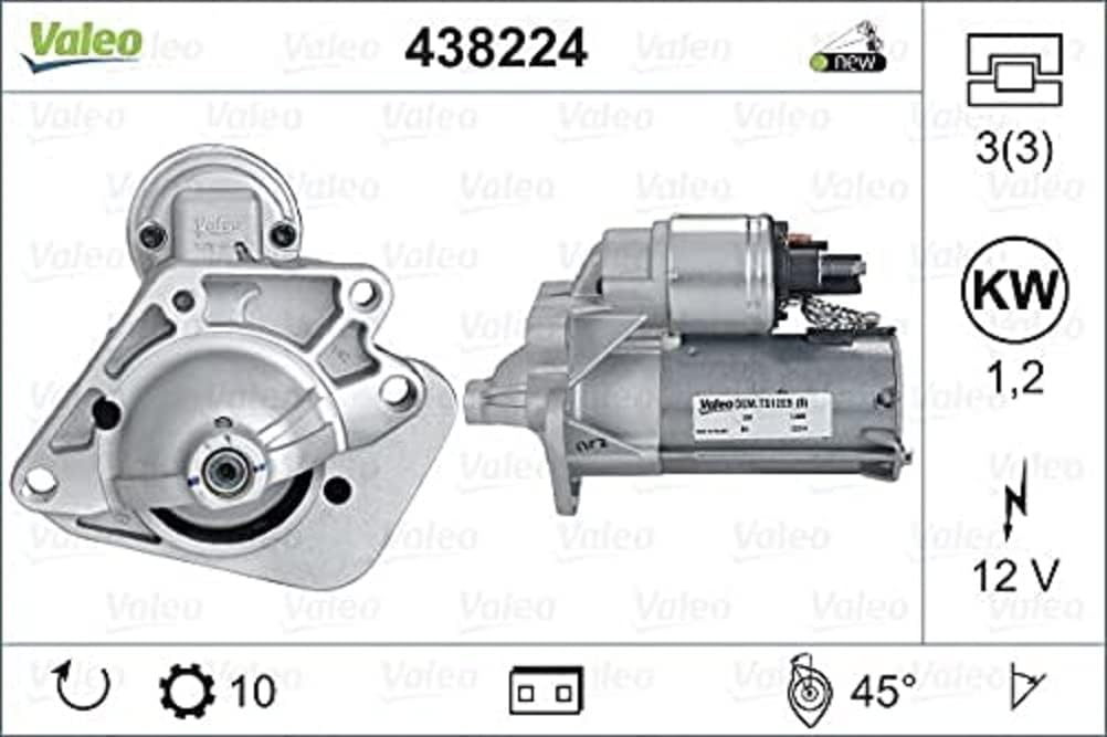 VALEO 438224 Starter Nennleistung: 1,2 kW Stop & Start: NO Zähnezahl: 10 zähne Spannung: 12 V Drehri