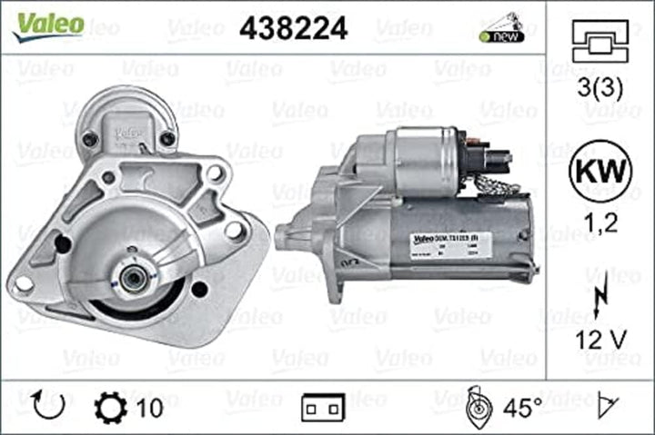 VALEO 438224 Starter Nennleistung: 1,2 kW Stop & Start: NO Zähnezahl: 10 zähne Spannung: 12 V Drehri