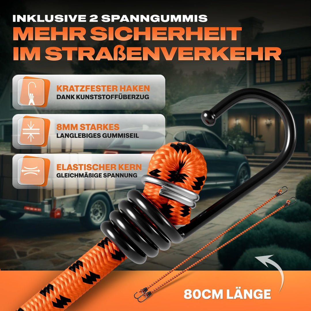 MEISTERBAU - [TÜV geprüft] Spanngurte mit Ratsche [+ 2 Spanngummis] - 1000kg Kapazität - 6m lang und