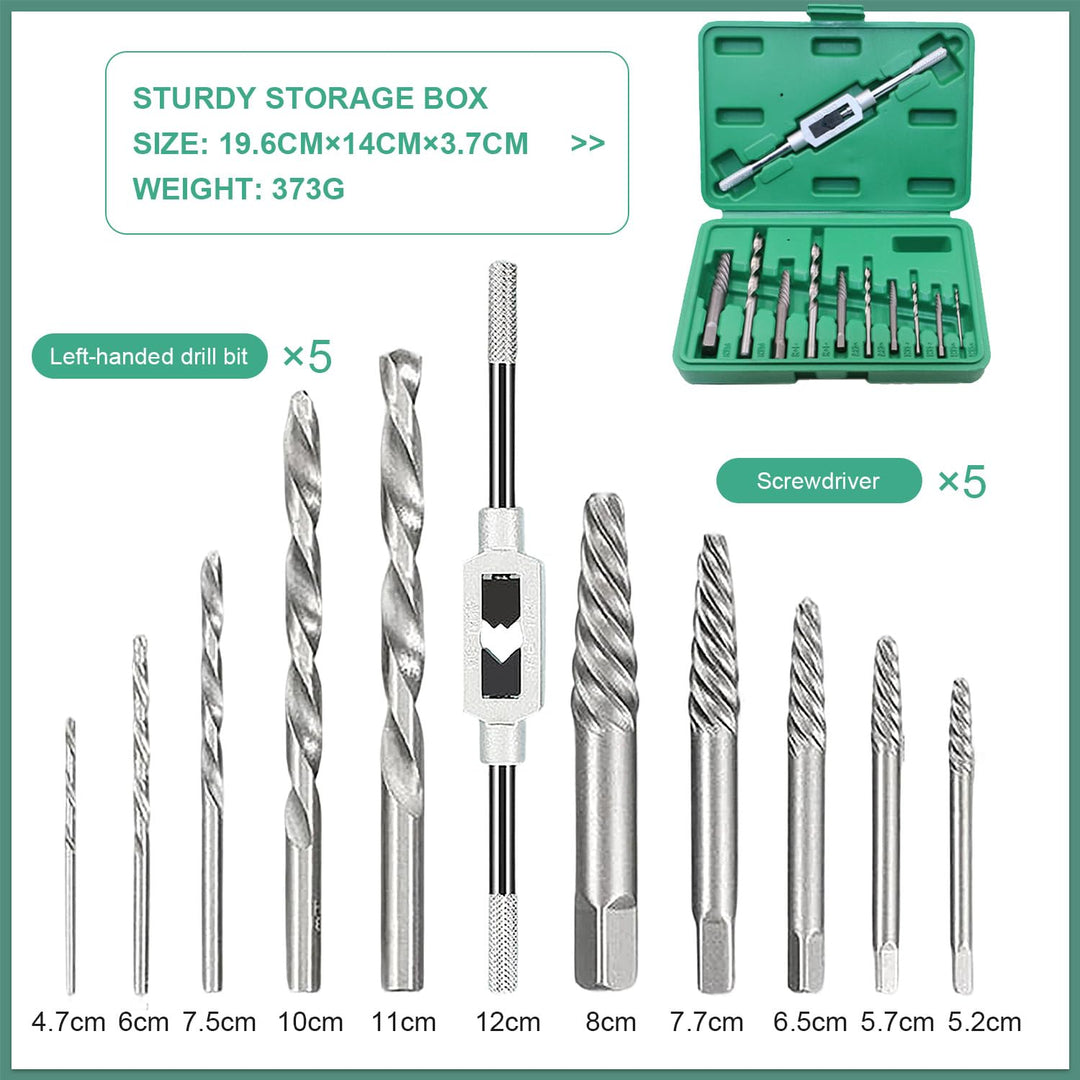 11 PCS Schraubenausdreher Set, Linksausdreher Set mit 5 Ausdrehern + 5 Bohrern + 1 Schraubenschlüsse