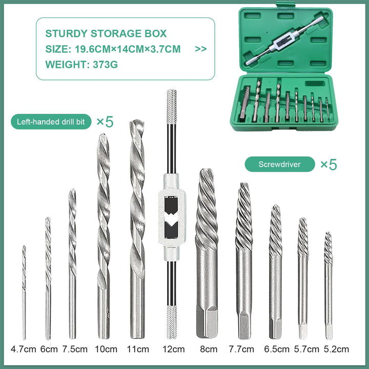 11 PCS Schraubenausdreher Set, Linksausdreher Set mit 5 Ausdrehern + 5 Bohrern + 1 Schraubenschlüsse