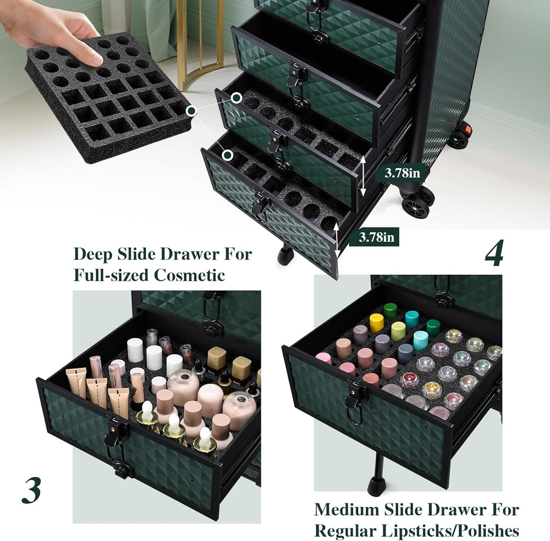 Kosmetik Trolley mit 4 Schubladen Friseurkoffer Gross Kosmetikkoffer Ngaelkoffer Make up Koffer mit