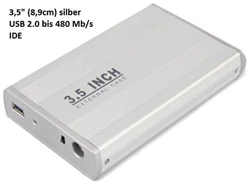 KesCom Externe USB Festplattengehäuse aus Metall 3,5" (8,9cm) USB 2.0, Silber nur IDE