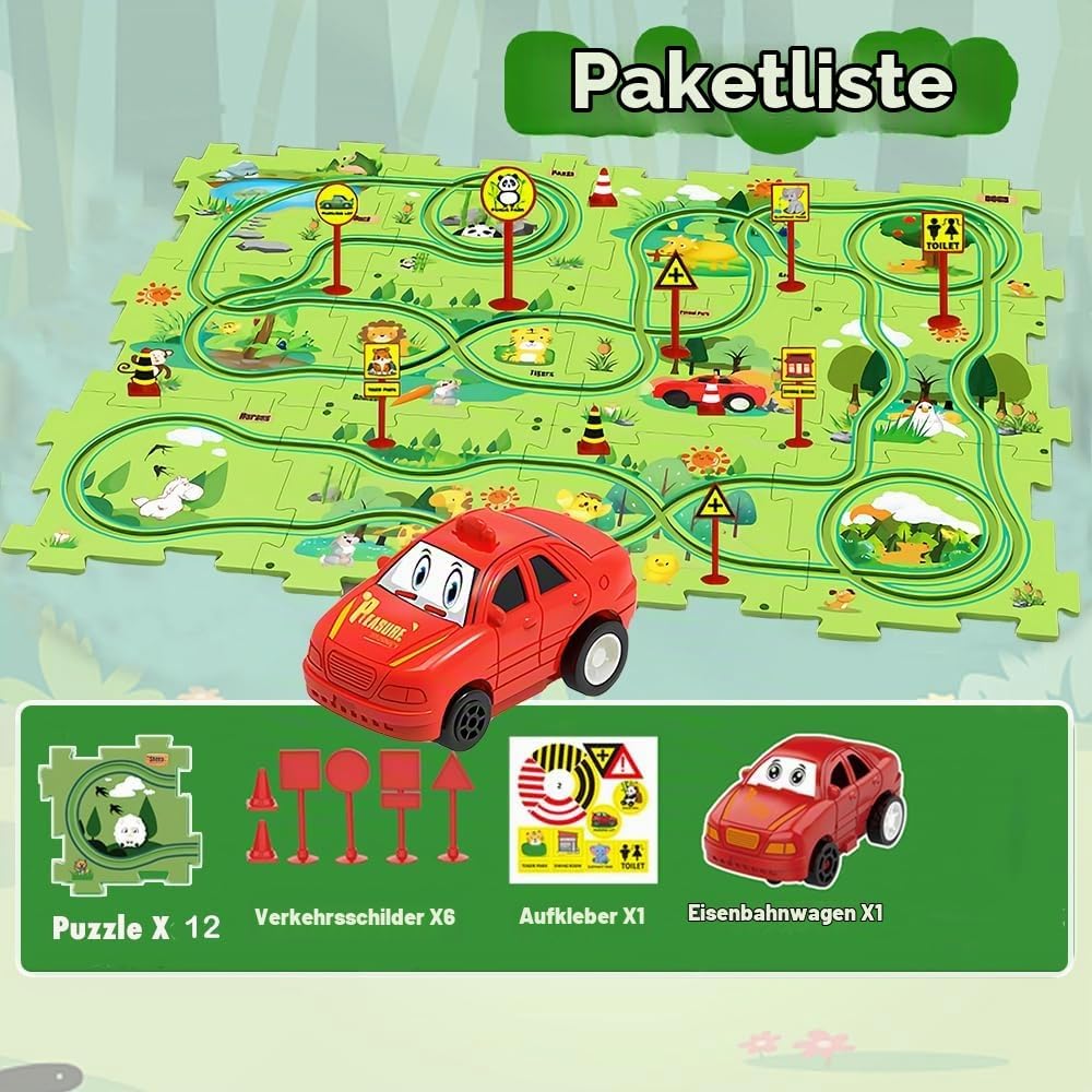 Auto Autorennbahn 12pcs DIY-Puzzlebahn für Kinder DIY-Route Cars Geschenkspiele ab 2-6 Jahren (Land)