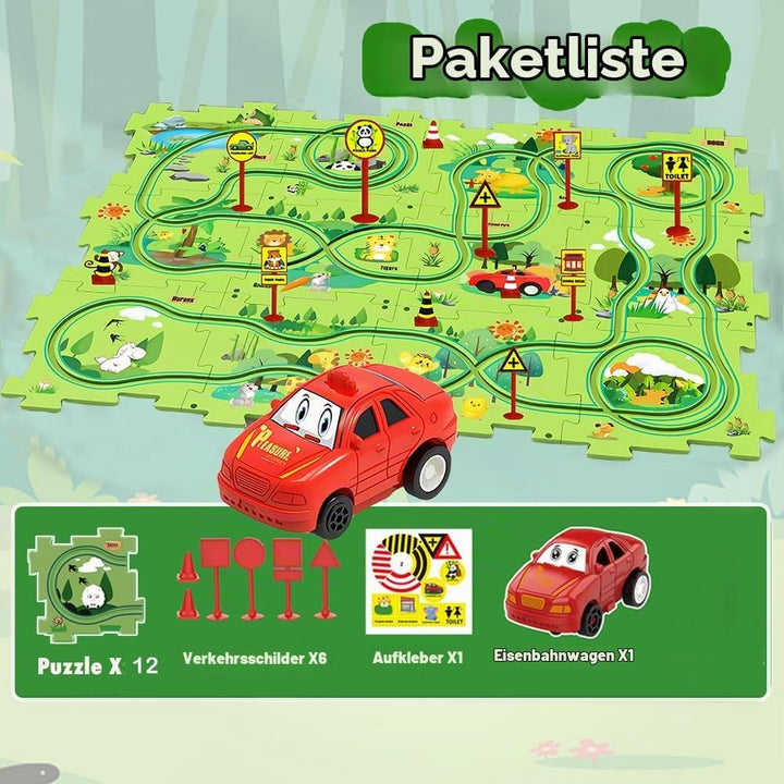 Auto Autorennbahn 12pcs DIY-Puzzlebahn für Kinder DIY-Route Cars Geschenkspiele ab 2-6 Jahren (Land)