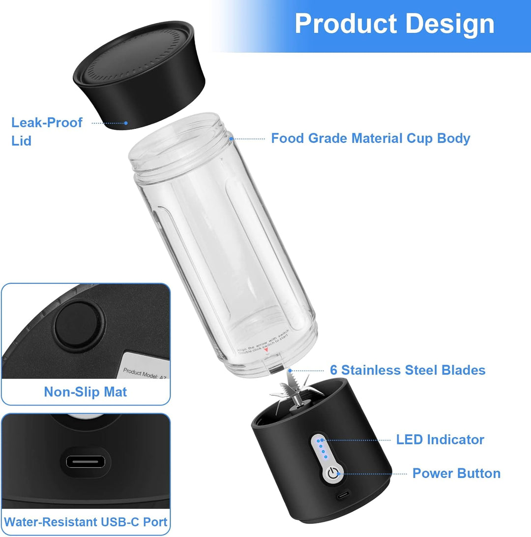 Canareen Tragbarer Mixer Smoothie Maker - 500ML Blender Mixer für Smoothies und Shakes | 4000mAh wie
