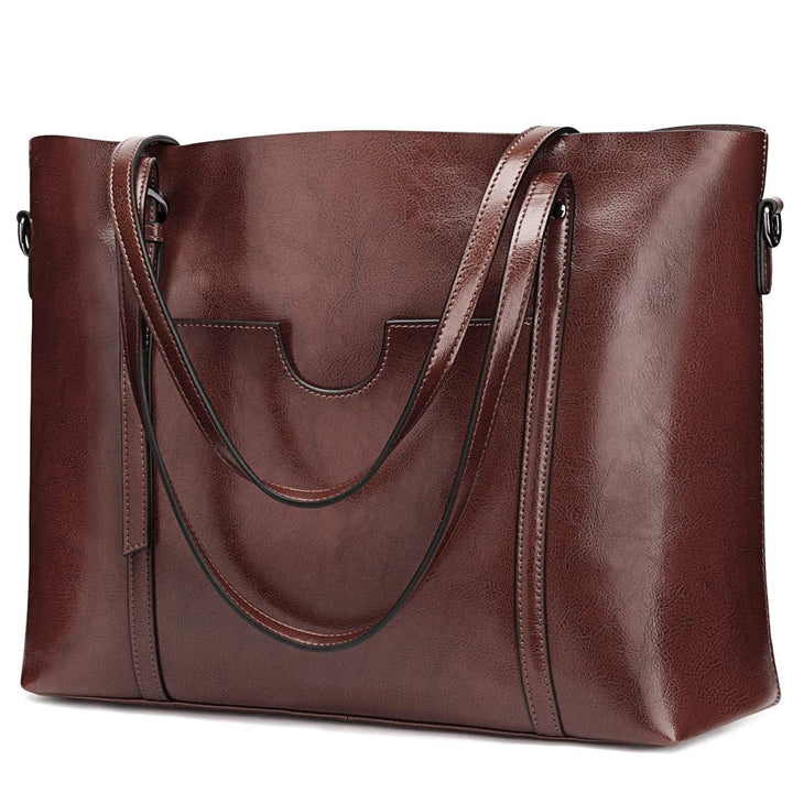 S-ZONE Damen 3-Way Schultertasche Vintage Rindspalt Leder Shopper Grosse Mode Laptop Arbeitstasche U