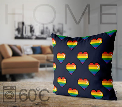 VOID 8-Bit Pride Regenbogen Herzen Kissenbezug Kissenhülle Polyester wasserfest Outdoor Indoor, Kiss