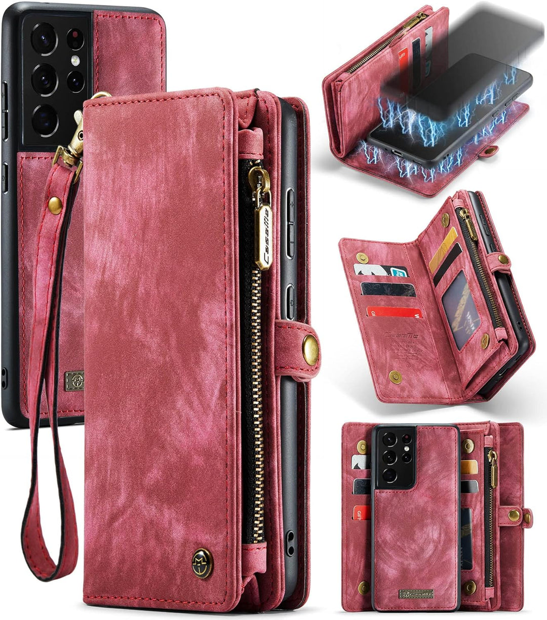 UFinetech 2-in-1 Samsung Galaxy S21 Ultra Hülle Tasche TPU Leder Handy Flip Magnetische mit Ständer