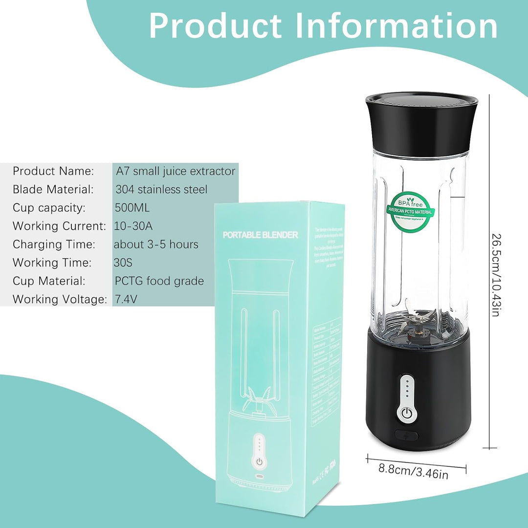 Talifoca 500ml Tragbarer Mixer für Smoothies und Shakes, Standmixer To Go mit 6-Klingen Edelstahl, W