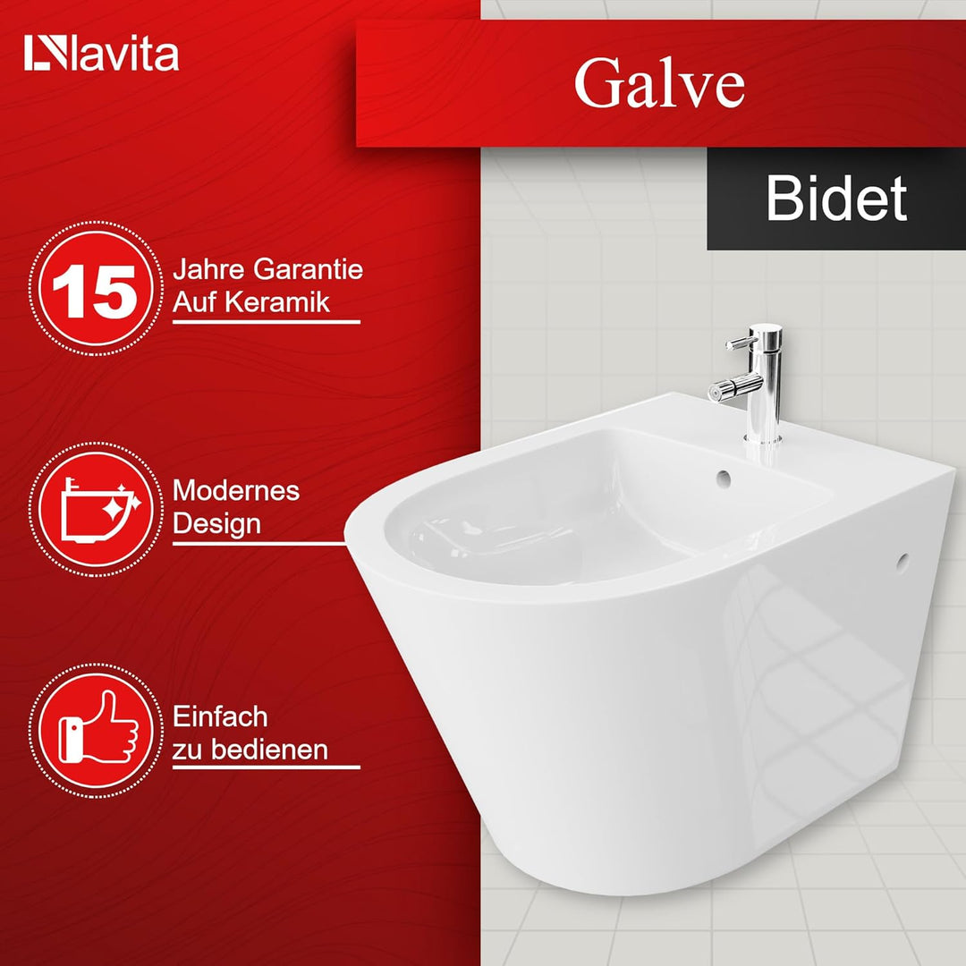 LAVITA Universal Wand-Bidet Galve mit Hahnloch und Überlaufschutz aus Keramik | Sitzwaschbecken zur