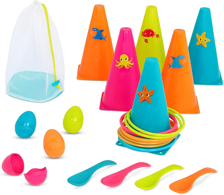 B. toys BX2188Z Wurfspiel, Ringwurfspiel mit Kegeln und Eierlauf Spiel – Garten, Kindergeburtstag, K