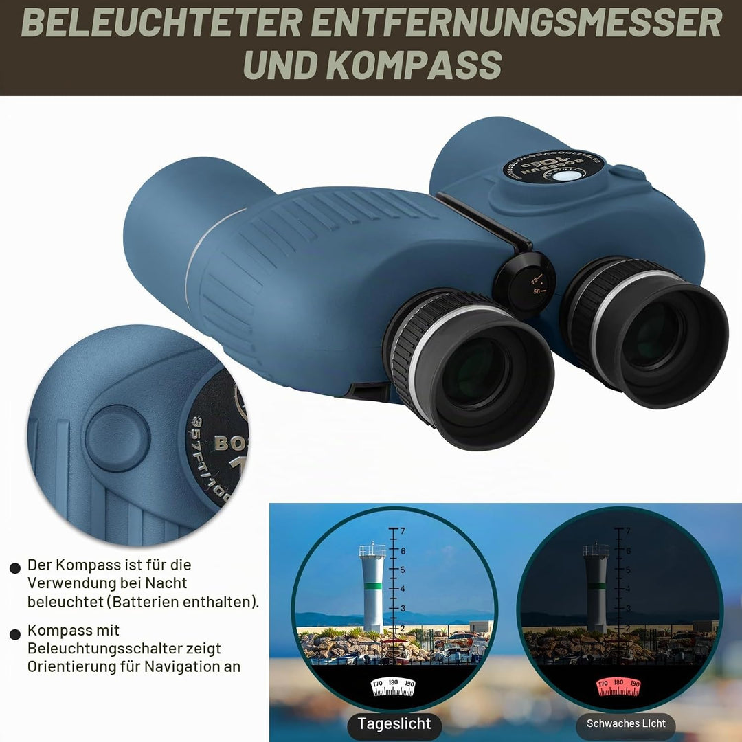 10x50 Marine Fernglas,Fernglas mit Nachtsicht Entfernungsmesser und Kompass, für Wassersport-Enthusi
