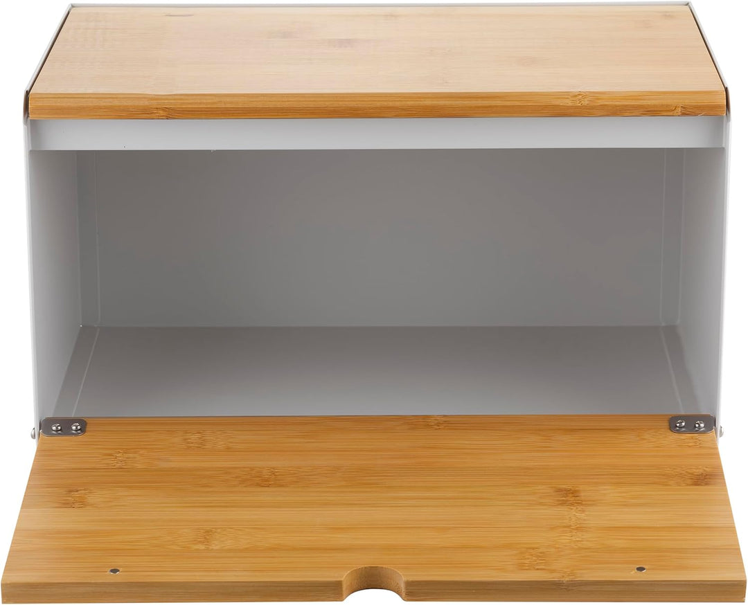 FLORINA Brotkasten BRUSTO 35,5 x 21,5 x 19,5 cm I Brotbox aus Stahl und Bambus-Deckel I Geräumiger u