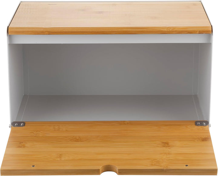 FLORINA Brotkasten BRUSTO 35,5 x 21,5 x 19,5 cm I Brotbox aus Stahl und Bambus-Deckel I Geräumiger u