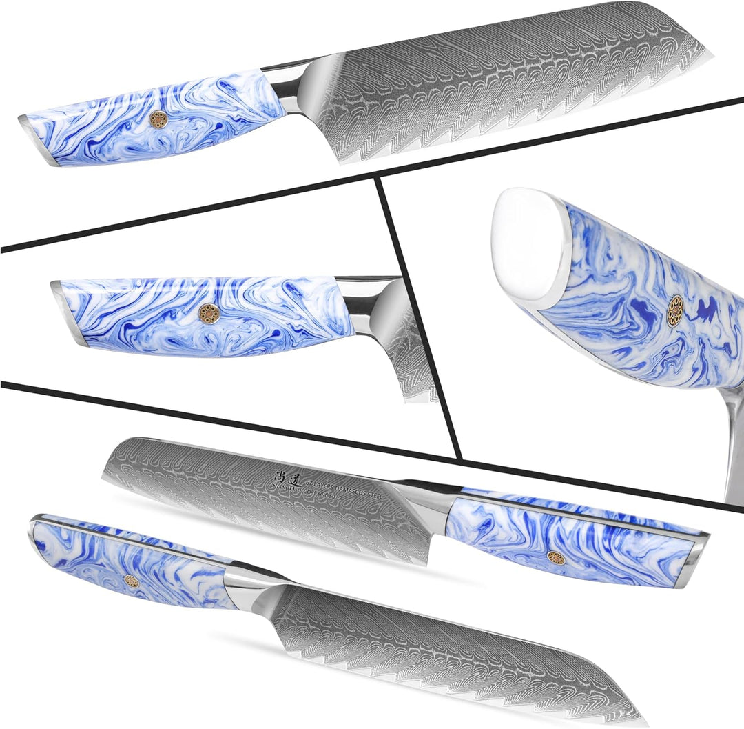 SHANGDAO Damaskus Santoku -Messer 18 cm Küchenmesser, Ultra scharf mit japanischen Damaskus -geschmi