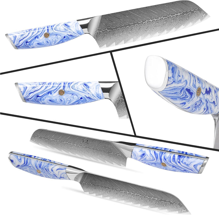 SHANGDAO Damaskus Santoku -Messer 18 cm Küchenmesser, Ultra scharf mit japanischen Damaskus -geschmi