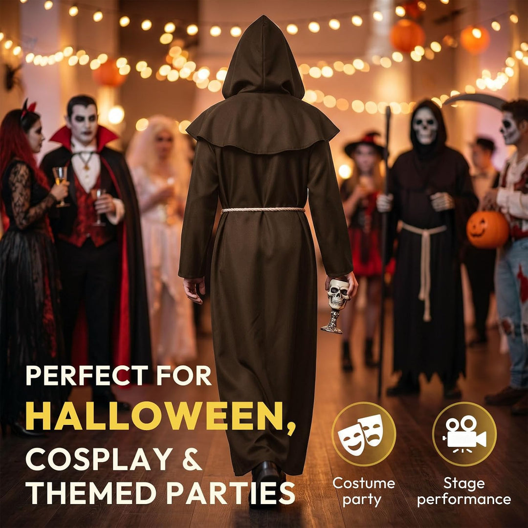 KONVINIT Mönch Robe Kostüm Männer Prister Gewand Kostüm Mittelalterliche Robe mit Kapuze Halloween K
